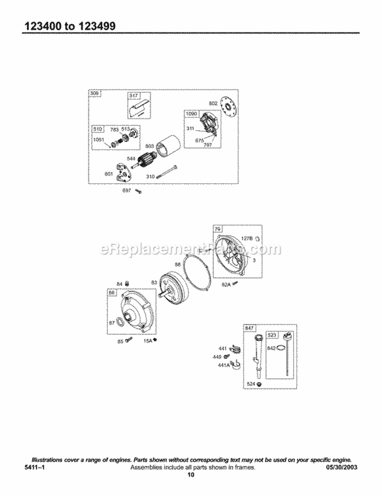Electric Starter Gear Reducer Group Oil Group Diagram and Parts List for 123435-0168-E1  Briggs and Stratton Engine